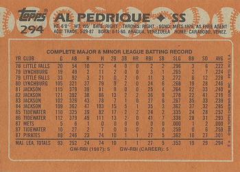 1988 Topps #294 Al Pedrique Back