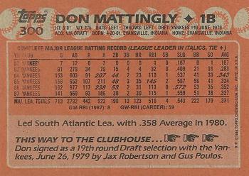 1988 Topps #300 Don Mattingly Back