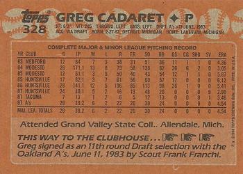 1988 Topps #328 Greg Cadaret Back