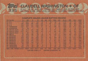 1988 Topps #335 Claudell Washington Back