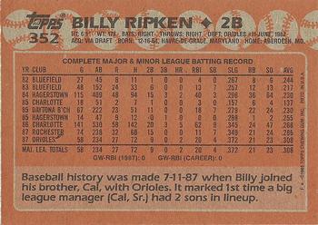 1988 Topps #352 Billy Ripken Back