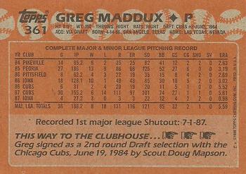 1988 Topps #361 Greg Maddux Back