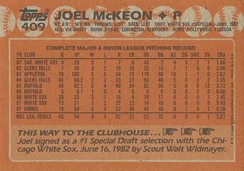 1988 Topps #409 Joel McKeon Back