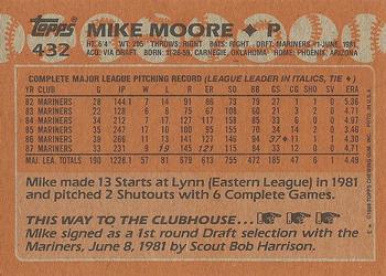 1988 Topps #432 Mike Moore Back