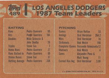 1988 Topps #489 Dodgers Leaders Back