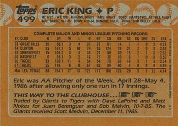 1988 Topps #499 Eric King Back