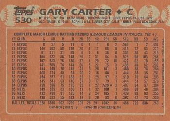 1988 Topps #530 Gary Carter Back