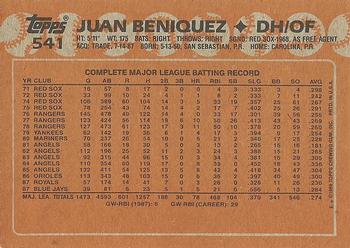 1988 Topps #541 Juan Beniquez Back