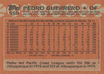 1988 Topps #550 Pedro Guerrero Back