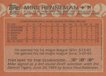 1988 Topps #582 Mike Henneman Back