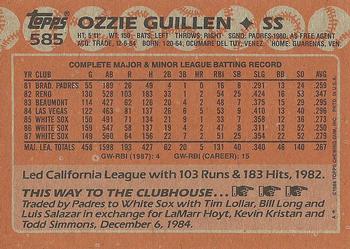 1988 Topps #585 Ozzie Guillen Back
