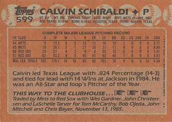 1988 Topps #599 Calvin Schiraldi Back