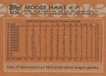 1988 Topps #606 Moose Haas Back