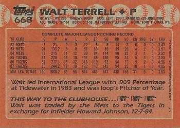 1988 Topps #668 Walt Terrell Back