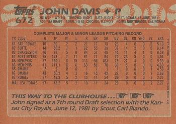 1988 Topps #672 John Davis Back