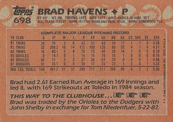 1988 Topps #698 Brad Havens Back