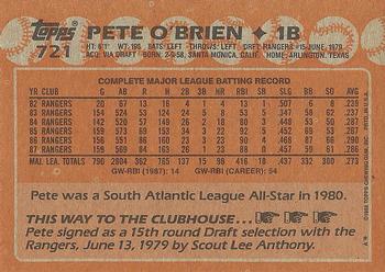1988 Topps #721 Pete O'Brien Back