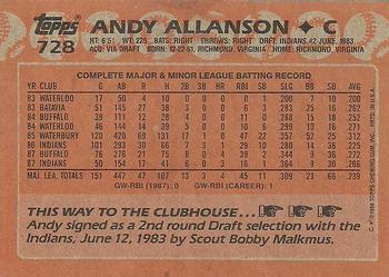1988 Topps #728 Andy Allanson Back