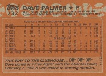 1988 Topps #732 Dave Palmer Back