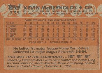 1988 Topps #735 Kevin McReynolds Back