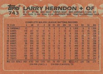 1988 Topps #743 Larry Herndon Back