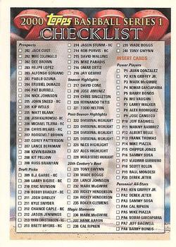 2000 Topps - Checklists Series 1 Red #2 Checklist 2 of 2: 202-240 and Inserts Front