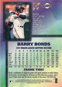1998 Topps Gallery #91 Barry Bonds Back