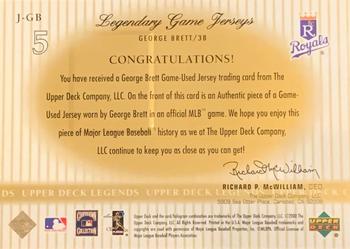 2000 Upper Deck Legends - Legendary Game Jerseys #J-GB George Brett  Back