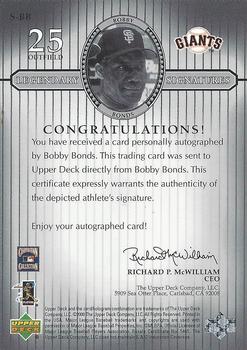 2000 Upper Deck Legends - Legendary Signatures #S-BB Bobby Bonds Back