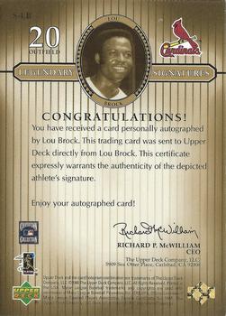 2000 Upper Deck Legends - Legendary Signatures Gold #S-LB Lou Brock  Back