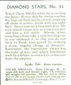 1985 1934-1936 Diamond Stars (reprint) #53 Oscar Melillo Back
