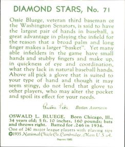 1985 1934-1936 Diamond Stars (reprint) #71 Ossie Bluege Back