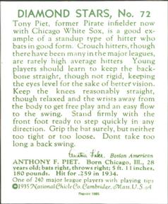 1985 1934-1936 Diamond Stars (reprint) #72 Tony Piet Back