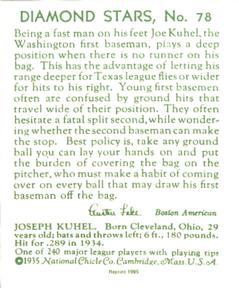 1985 1934-1936 Diamond Stars (reprint) #78 Joe Kuhel Back