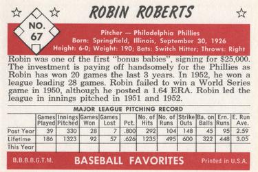 1979 Card Collectors 1953 Bowman Black & White Extension #67 Robin Roberts Back
