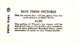 1972 TCMA 1928 Tharp's Ice Cream F50 Reprints #14 Pie Traynor Back