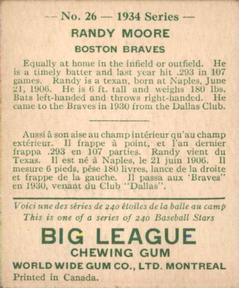 1934 World Wide Gum (V354) #26 Randy Moore Back
