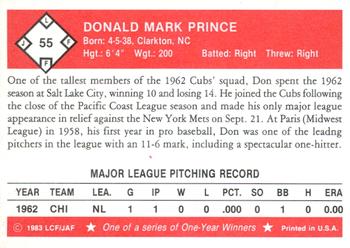 1983 Fritsch One Year Winners #55 Don Prince Back