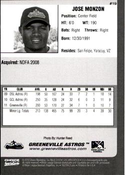 2012 Choice Greeneville Astros #19 Jose Monzon Back