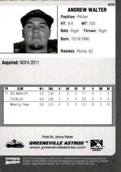 2012 Choice Greeneville Astros #28 Andrew Walter Back