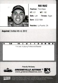 2012 Choice Greeneville Astros Update #NNO Rio Ruiz Back