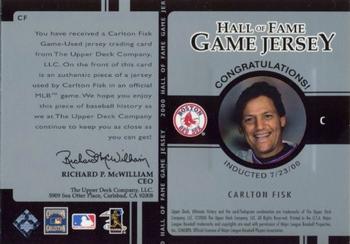2000 Upper Deck Ultimate Victory - Hall of Fame Game Jersey #CF Carlton Fisk  Back