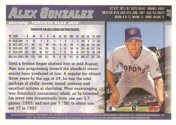 1998 Topps Opening Day #56 Alex Gonzalez Back