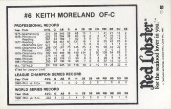 1982 Red Lobster Chicago Cubs #NNO Keith Moreland Back