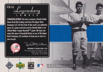 2000 Upper Deck Yankees Legends - Legendary Lumber #CK-LL Charlie Keller  Back