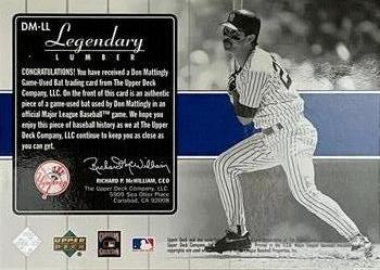 2000 Upper Deck Yankees Legends - Legendary Lumber #DM-LL Don Mattingly  Back