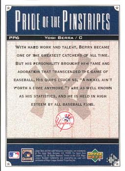 2000 Upper Deck Yankees Legends - Pride of the Pinstripes #PP6 Yogi Berra  Back