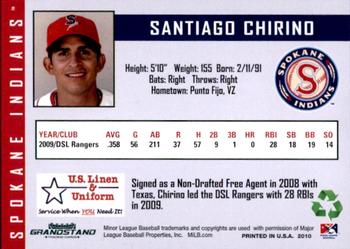2010 Grandstand Spokane Indians #NNO Santiago Chirino Back