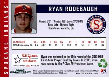 2010 Grandstand Spokane Indians #NNO Ryan Rodebaugh Back