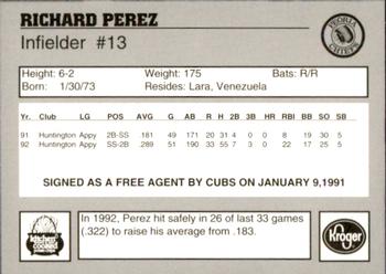 1993 Peoria Chiefs #NNO Richard Perez Back